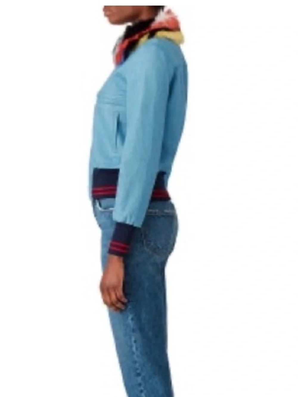 Harvey Faircloth designer denim bomber Jean jacket faux fur collar size XS - Picture 7 of 16